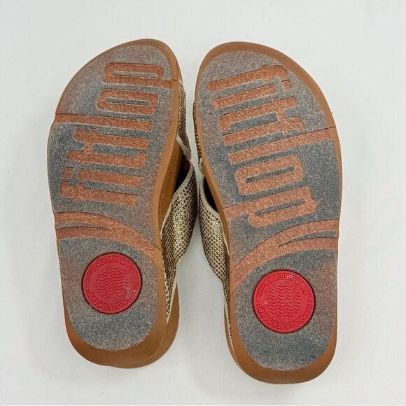 FitFlop RITZY Gold Metallic Sparkle Crisscross Orthotic Slide Sandals - Picture 14 of 16